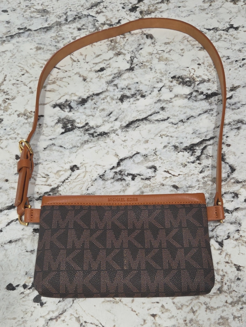 Michael Kors Brown and Tan MK Logo Waist Bag